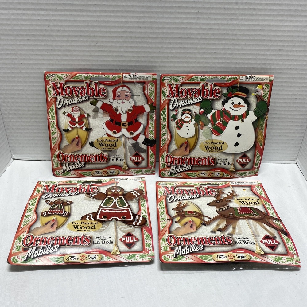 Vintage 1999 Fibre Craft Christmas Movable Ornament Kits Lot of 4 NEW Santa